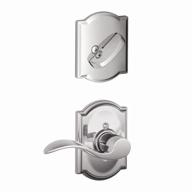 Schlage Right Hand Accent Lever With Camelot Rosette Interior Active Trim - Exterior Handleset Sold Separately Bright Chrome