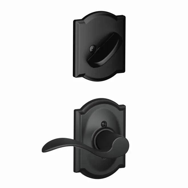 Schlage Right Hand Accent Lever With Camelot Rosette Interior Active Trim - Exterior Handleset Sold Separately Flat Black
