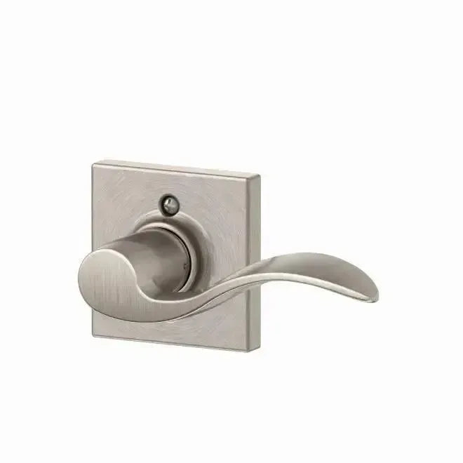Schlage Accent Lever with Collins Rosette in Satin Nickel finish