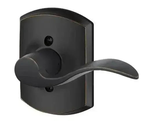 Schlage Accent Lever with Greenwich Rosette in Aged Bronze finish