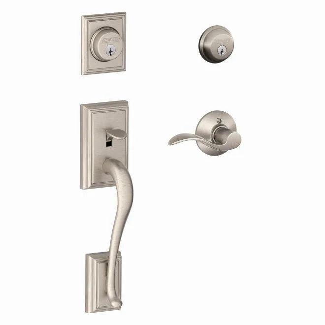 Schlage Right Hand Addison Double Cylinder Handleset With Accent Lever Satin Nickel