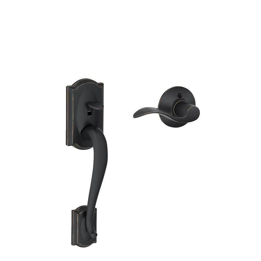 Schlage Right Hand Camelot Bottom Half Handleset With Accent Lever Aged Bronze
