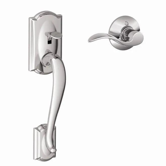 Schlage Right Hand Camelot Bottom Half Handleset With Accent Lever Bright Chrome