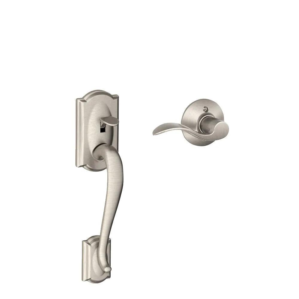 Schlage Right Hand Camelot Bottom Half Handleset With Accent Lever Satin Nickel