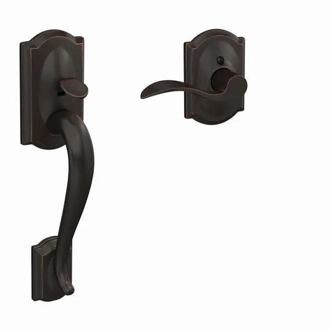Schlage Right Hand Camelot Bottom Half Handleset With Accent Lever With Camelot Rosette Aged Bronze