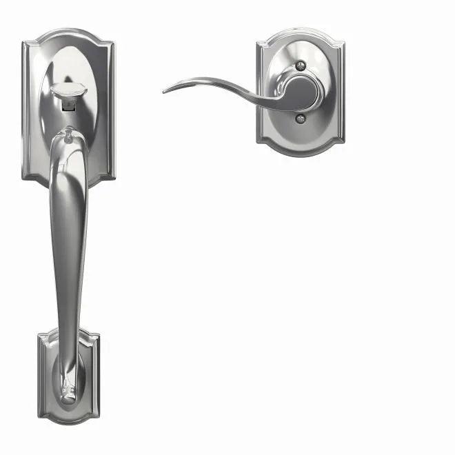 Schlage Right Hand Camelot Bottom Half Handleset With Accent Lever With Camelot Rosette Bright Chrome