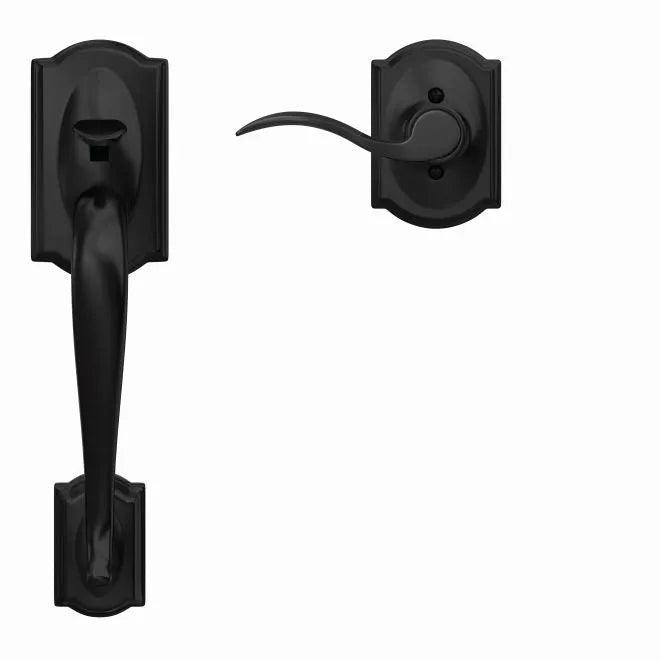 Schlage Right Hand Camelot Bottom Half Handleset With Accent Lever With Camelot Rosette Flat Black