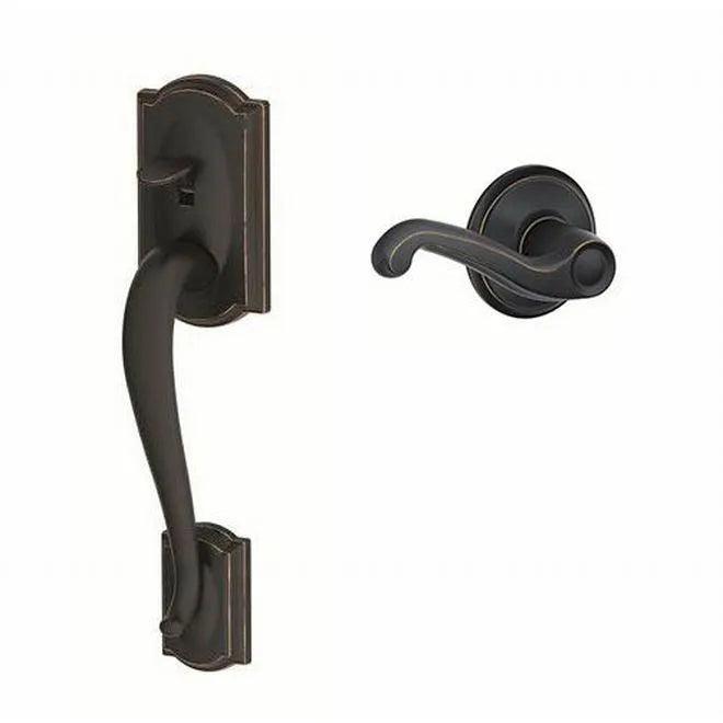 Schlage Right Hand Camelot Bottom Half Handleset With Flair Lever Aged Bronze