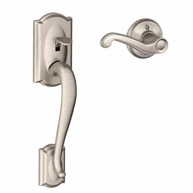 Schlage Right Hand Camelot Bottom Half Handleset With Flair Lever Satin Nickel
