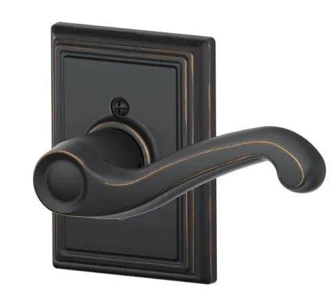 Schlage Right Hand Flair Lever With Addison Rosette Half Dummy Aged Bronze