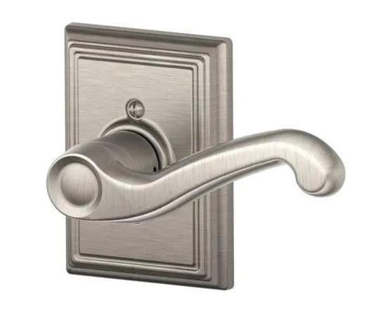 Schlage Right Hand Flair Lever With Addison Rosette Half Dummy Satin Nickel