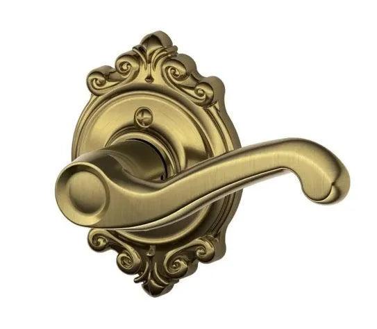 Schlage Right Hand Flair Lever With Brookshire Rosette Half Dummy Antique Brass