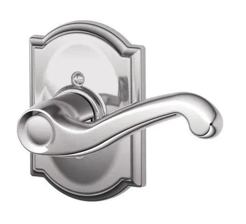 Schlage Right Hand Flair Lever With Camelot Rosette Half Dummy Bright Chrome
