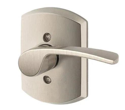 Schlage Right Hand Merano Lever With Greenwich Rosette Half Dummy Satin Nickel