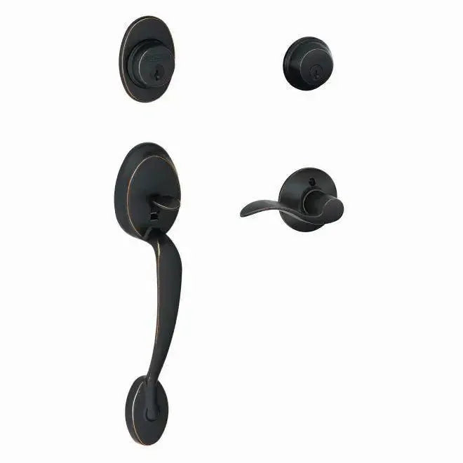 Schlage Plymouth Double Cylinder Handleset with Accent Lever in Aged Bronze finish