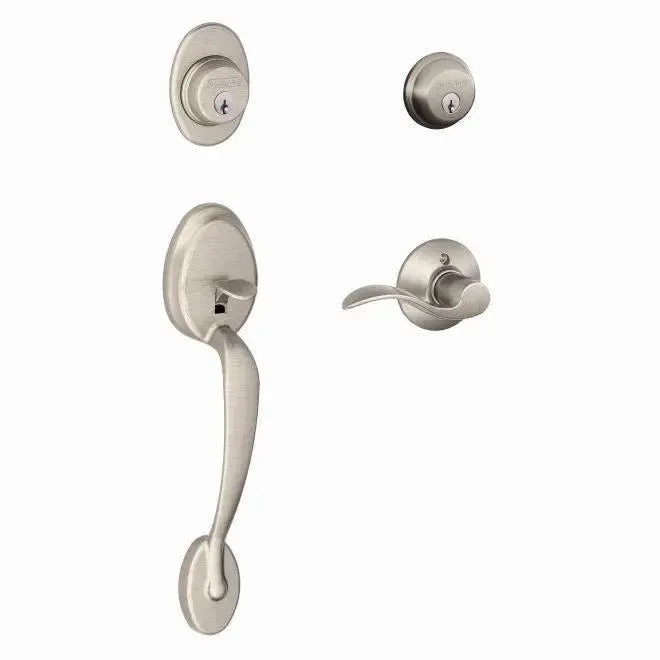 Schlage Plymouth Double Cylinder Handleset with Accent Lever in Satin Nickel finish