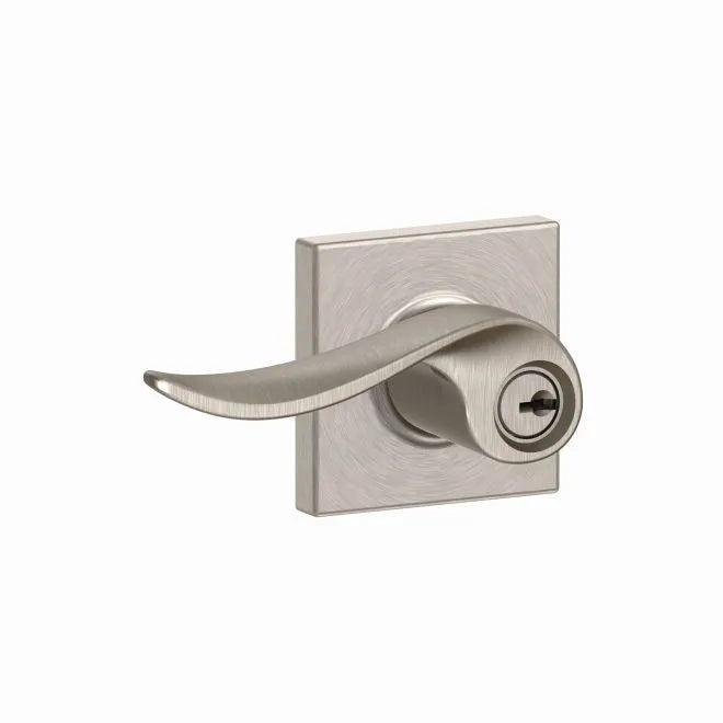 Schlage Sacramento Lever With Collins Rosette Keyed Entry Satin Nickel