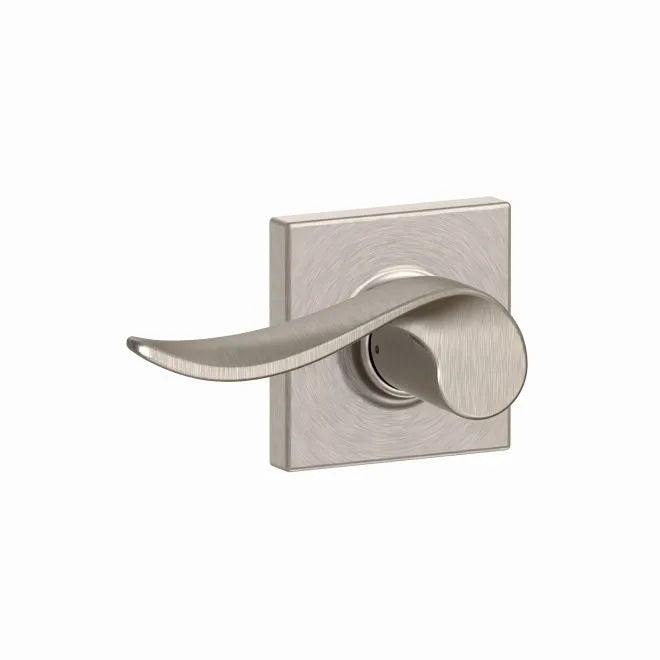Schlage Sacramento Passage Lever With Collins Rosette Satin Nickel