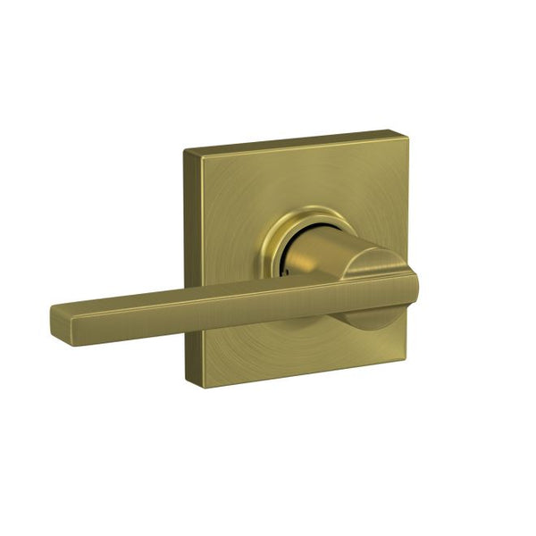 Schlage Latitude Passage Lever With Collins Rosette in Satin Brass finish