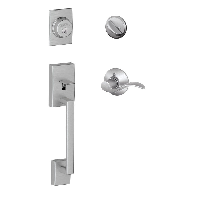 Schlage Century Single Cylinder Handleset with Accent Lever in Satin Chrome finish