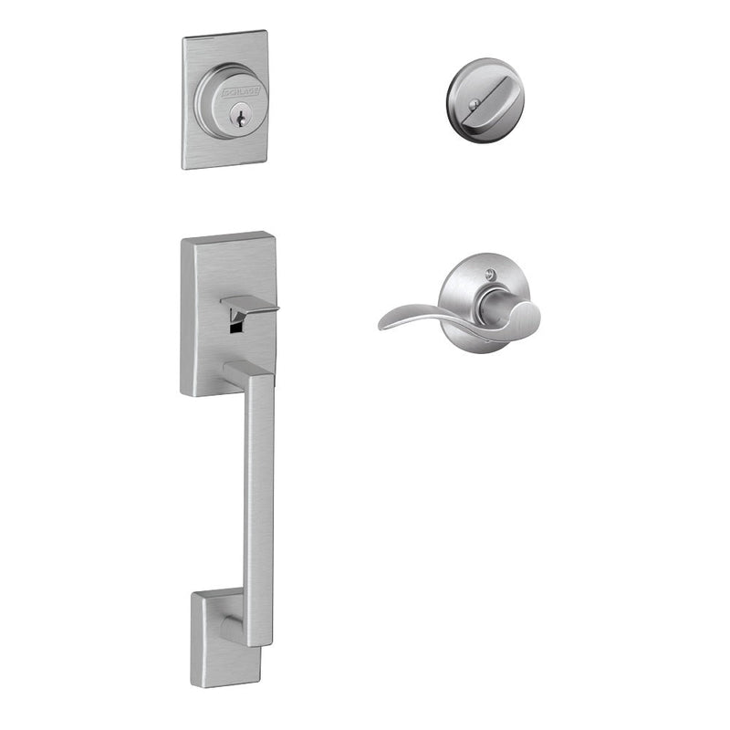 Schlage Century Single Cylinder Handleset with Accent Lever in Satin Chrome finish