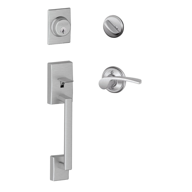 Schlage Century Single Cylinder Handleset with Merano Lever in Satin Chrome finish