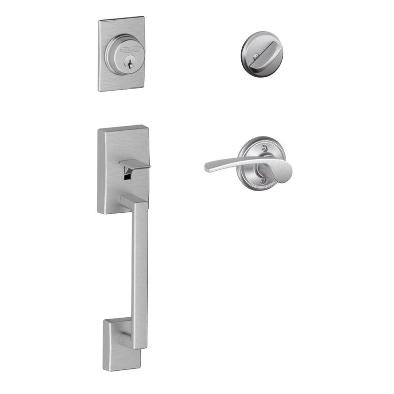 Schlage Century Single Cylinder Handleset with Merano Lever in Satin Chrome finish