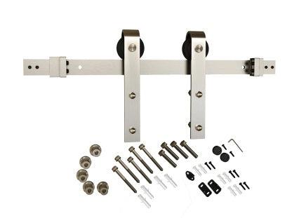 Schlage 6'6" Sliding Barn Door Hardware Kit with J Strap Hangers in Satin Nickel finish