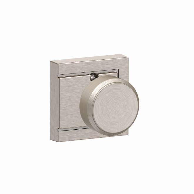 Schlage Bowery Knob Half Dummy With Upland Rosette in Satin Nickel finish