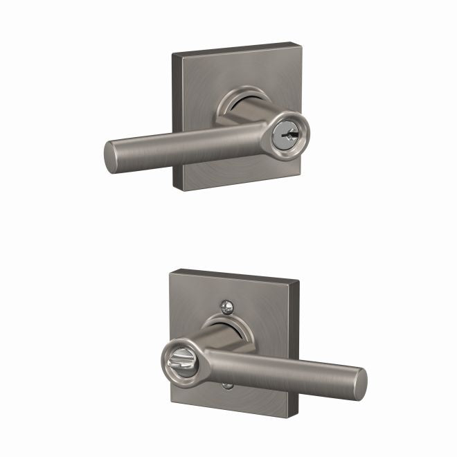 Schlage Broadway Lever With Collins Rosette Keyed Entry in Satin Nickel finish