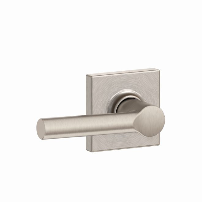 Schlage Broadway Passage Lever With Collins Rosette in Satin Nickel finish