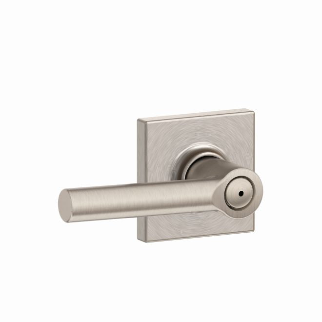 Schlage Broadway Privacy Lever With Collins Rosette in Satin Nickel finish