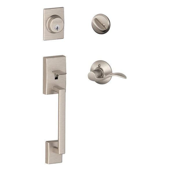 Schlage Century Single Cylinder Handleset with Accent Lever in Satin Nickel finish