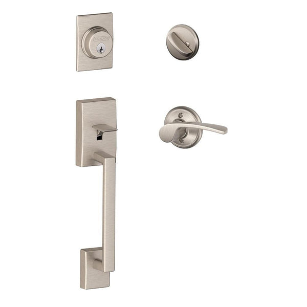 Schlage Century Single Cylinder Handleset with Merano Lever in Satin Nickel finish