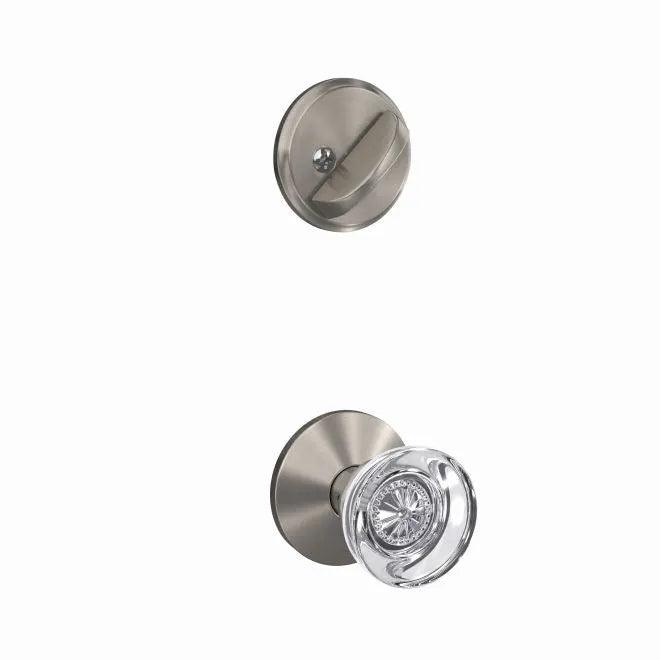 Schlage Custom Hobson Knob With Kinsler Rosette Interior Active Trim - Exterior Handleset Sold Separately in Satin Nickel finish