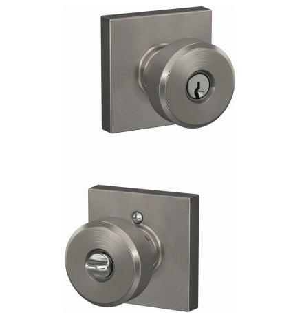 Schlage Custom Keyed Entry Swanson Knob with Collins Rosette in Satin Nickel finish