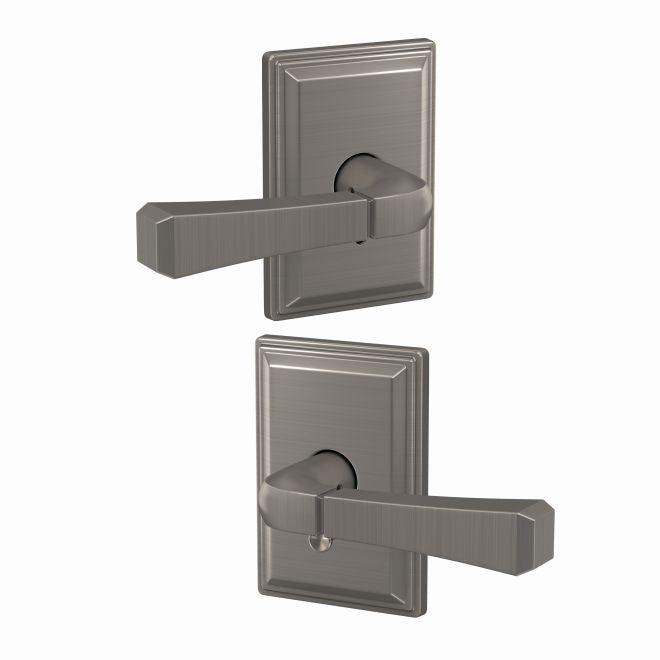 Schlage Custom Passage and Privacy Rivington Lever with Grandville Rosette in Satin Nickel finish