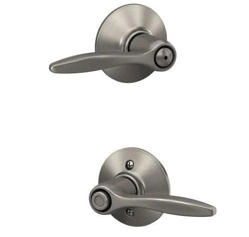 The Schlage Delfayo Privacy Lever in Satin Nickel finish