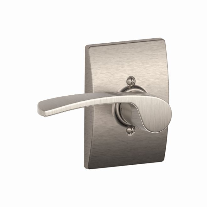 Schlage Left Hand Merano Lever With Century Rosette Half Dummy in Satin Nickel finish