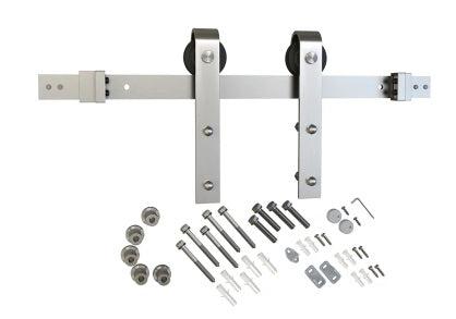 Schlage 6'6" Sliding Barn Door Hardware Kit with J Strap Hangers in Satin Stainless Steel finish