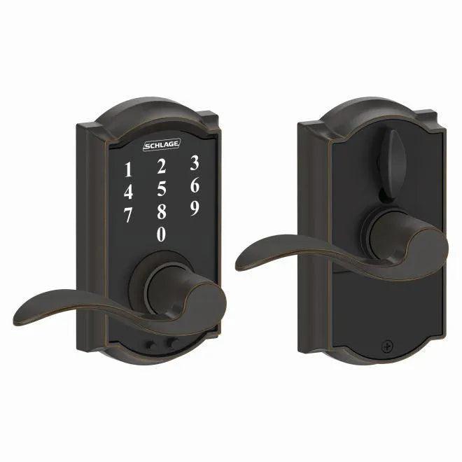 Schlage Schlage Touch Keyless Touchscreen Lever with Camelot trim and Accent Lever in Aged Bronze finish