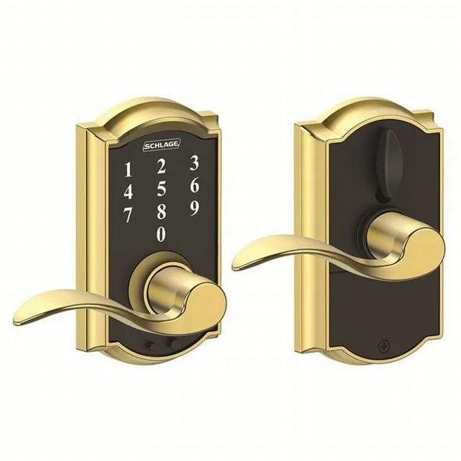 Schlage Schlage Touch Keyless Touchscreen Lever with Camelot trim and Accent Lever in Bright Brass finish