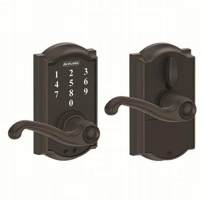 Schlage Schlage Touch Keyless Touchscreen Lever with Camelot trim and Flair Lever Aged Bronze