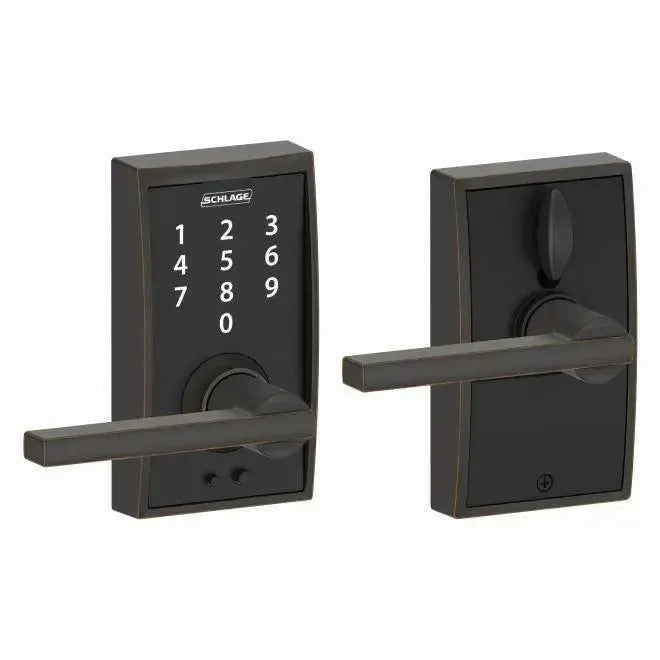 SchlageSchlage Schlage Touch Keyless Touchscreen Lever with Century trim and Latitude Lever in 