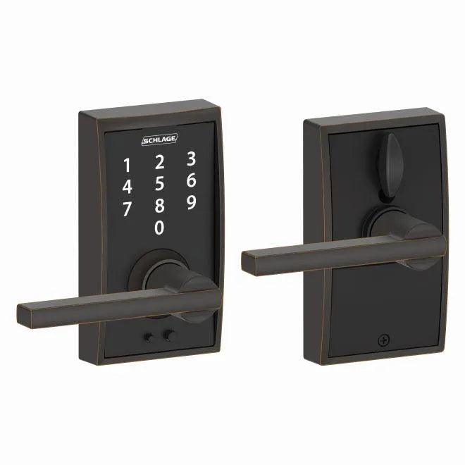 Schlage Schlage Touch Keyless Touchscreen Lever with Century trim and Latitude Lever Aged Bronze