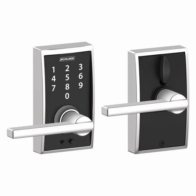 Schlage Schlage Touch Keyless Touchscreen Lever with Century trim and Latitude Lever Bright Chrome
