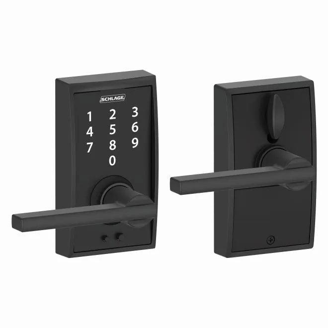 Schlage Schlage Touch Keyless Touchscreen Lever with Century trim and Latitude Lever Flat Black
