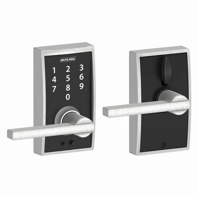 Schlage Schlage Touch Keyless Touchscreen Lever with Century trim and Latitude Lever Satin Chrome