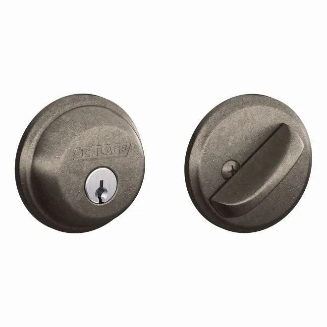 Schlage Single Cylinder Deadbolt Distressed Nickel