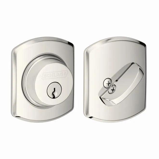 Schlage Single Cylinder Deadbolt With Greenwich Trim in Polished Nickel finish